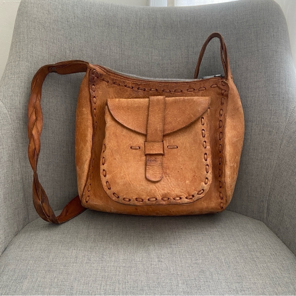 Vintage Tooled Leather Saddle Bag Western Boho Handcrafted Tan Leather Shoulder